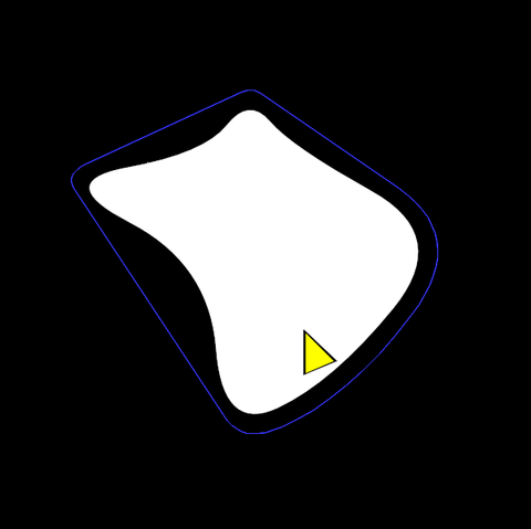 A lopsided concave white shape against a black background, with a blue border line around it that wraps it like a rubber band. (Though the blue line is a little offset from the shape boundary, intentionally.)

A yellow cursor is touching it.