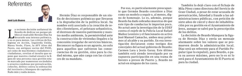 Artículo publicado en Viva El Puerto hoy viernes 6 de septiembre de 2024 con el titular “Referentes”.