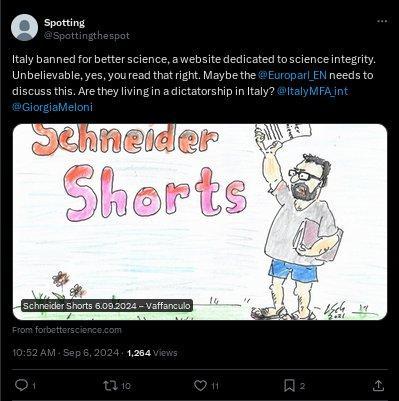 ForBetterScience Blog  banned in Italy.
Source X, formerly Twitter, 2024 Sep.06