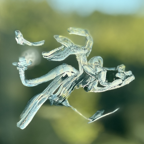 Abstract nose art with blurry green background. 
