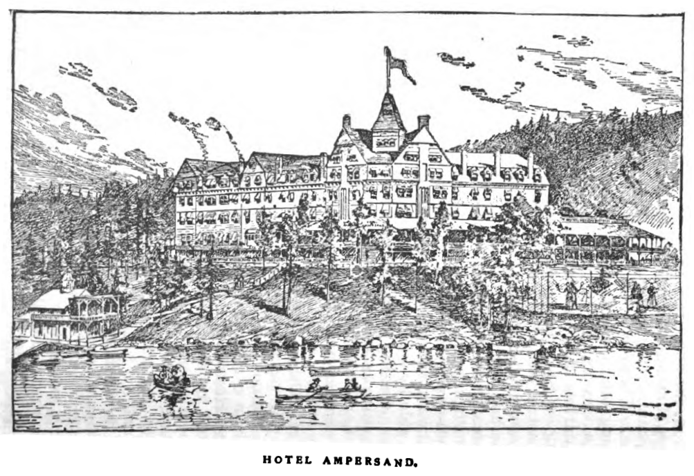 A line drawing of an ornate building with the caption "HOTEL AMPERSAND", courtesy of Google Books and Alex Jay.