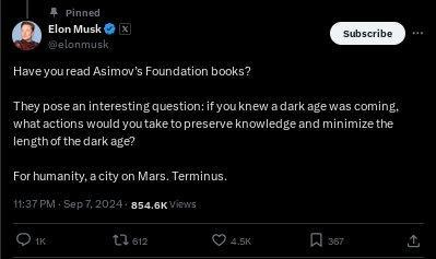 Elon Musk's city on Mars
Source Twitter 2024 Sep.07 11:37 LT Spain.
