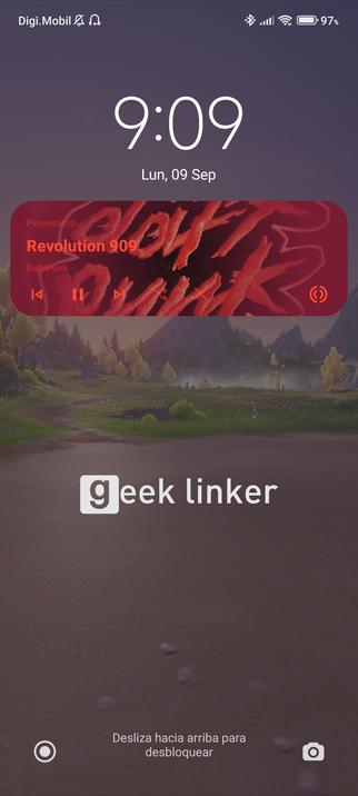 A screenshot of my phone's lockscreen taken on September 9th 2024 at 9:09 AM while listening to Revolution 909 by Daft Punk