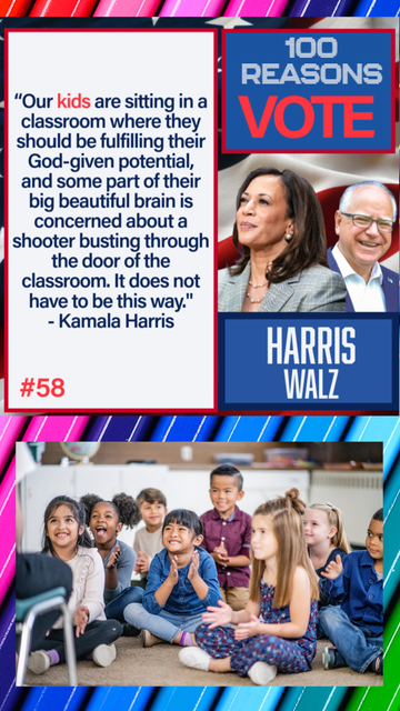 Text as above
Photos of VP Harris and Governor Walz
Stock photo of diverse elementary school childrenr

Background of multi-colored pencils