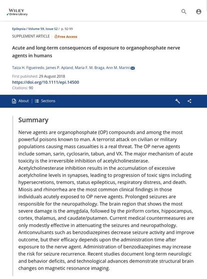 🦆
    🦠

Sarin is an organophosphate nerve gas, dissolves in water, so Sarin can be delivered in food or liquids as well as air. Sarin works like a pesticide. It inhibits acetylcholinesterase, preventing muscle relaxation 
https://onlinelibrary.wiley.com/doi/10.1111/epi.14500
#GWI Wessely