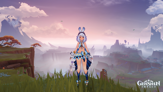 Mualani's full body view with the sunset behind her