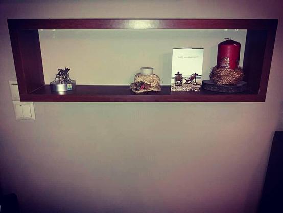 Wall design shelves with vase, ceriums and various handmade objects pieces photographed by me Theodoros Mpahoumas