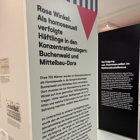 Blick in die Ausstellung "Rosa Winkel".