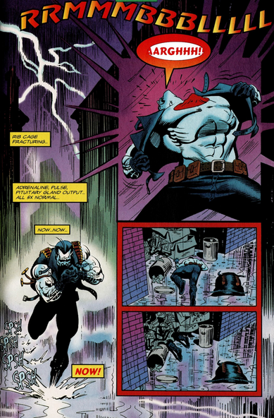 bloodshot screaming and running through the alleys in the rain, something is trying to burst from his chest 