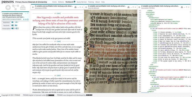 Screenshot of the PRISMS digital scholarly editions platform