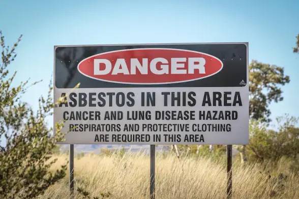 SIGN 

DANGER
 ASBESTOS IN THIS AREA 
  CANCER AND LUNG DISEASE HAZARD 
    RESPIRATORS AND PROTECTIVE CLOTHING 
      ARE REQUIRED IN THIS AREA 