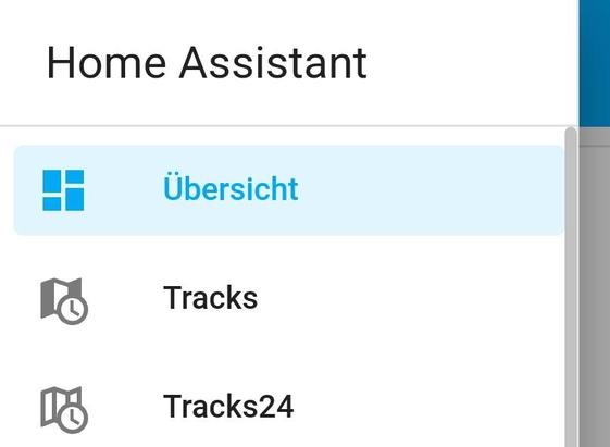 The sidebar of the Homeassistant mobile app, cropped to show the header and three menu items only