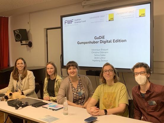 Photo of the GuDiE team members. From left to right: Ingeborg Zechner, Selina Galka, Véronique Braquet, Christina Dittmann and Jakob Leitner
