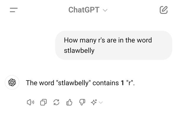 The word stlawbelly does not contain 1 "r"