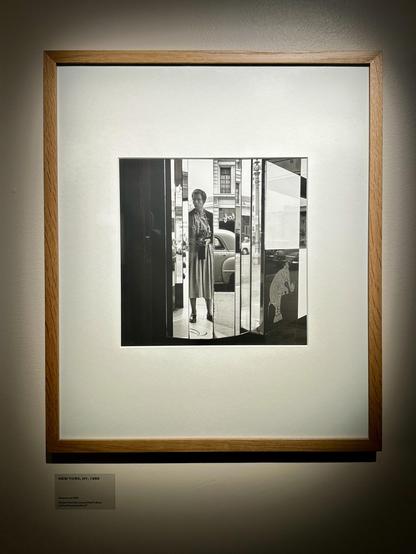 Self portrait of Vivian Meier shot into a shop mirror with multiple angles. Black and white. New York, 1955.