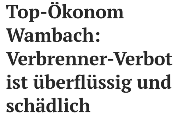Top-Ökonom Wambach: Verbrenner-Verbot ist überflüssig und schädlich