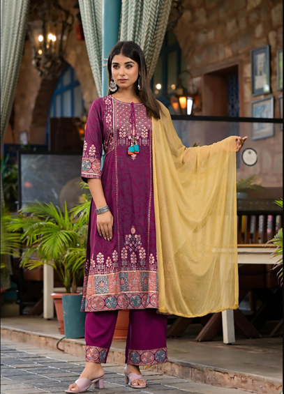 Plum Floral Kurta Set