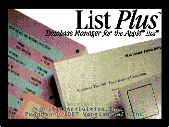 title screenshot from "List Plus" database manager for the Apple IIgs ©1987 Activision