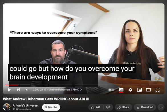 https://www.youtube.com/watch?v=2Efx1lK3DA4
What Andrew Huberman Gets WRONG about ADHD

5,794 views  13 Sept 2024  GERMANY
✅ Create an ADHD-Friendly Morning Routine that WORKS: https://geni.us/adhd-mornings

Sources:
https://docs.google.com/document/d/17...

Andrew Huberman may be a great scientist, but that doesn't mean he should talk about ALL topics without disclaimers, ADHD being one of them.