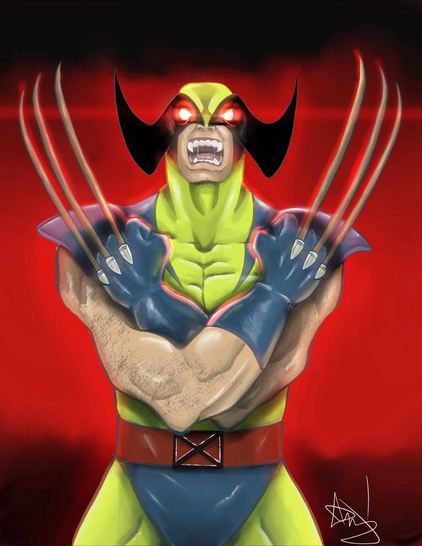 Marvel Comics Hero Wolverine with crossed arms and bone claws extended