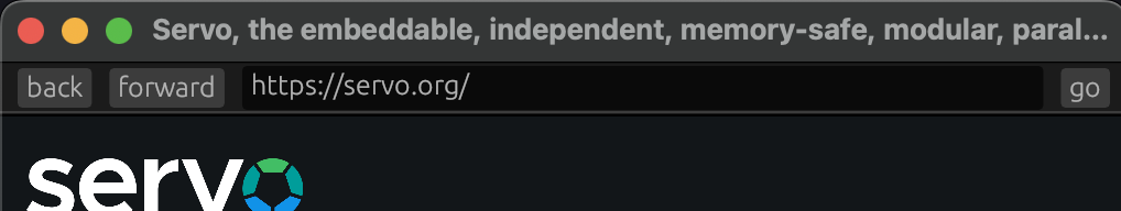 Screenshot of the servo rendering engine rendering a web page with a mininalistic browser interface