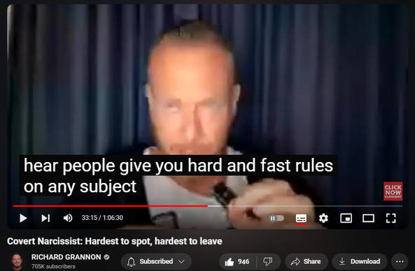 https://www.youtube.com/watch?v=4q8buwrMZTI
Covert Narcissist: Hardest to spot, hardest to leave

Streamed live 12 hours ago
Covert Narcissist: Hardest to spot, hardest to leave