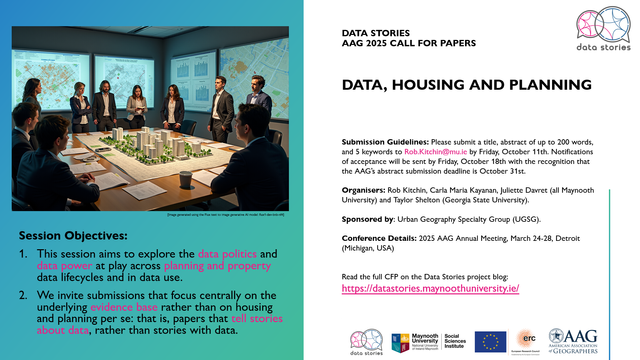 CFP poster for the Data Stories session on 'Data, Housing and Planning' at AAG2025.