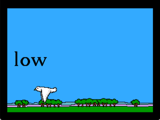 gameplay screenshot from "Stickybear Opposites" with word "low"