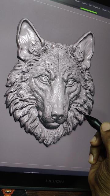 3D Sculpted  wolf relief  for 3d print