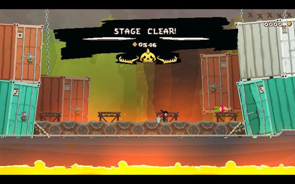Pepper with dark hair and clothes and a vegetable after defeating Magmaworm (2nd boss).