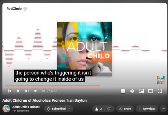 https://youtu.be/DY3EStvHFdE?si=Xqc1BoMathlS1g1k
Adult Children of Alcoholics Pioneer Tian Dayton


91 views  17 Apr 2024  Adult Child Podcast
In today's episode, Andrea dives deep with author, speaker and Adult Child expert - Tian Dayton. Tian shares her wisdom on a variety of adult child topics - from how the movement began, the ACOA trauma syndrome, codependency and much much more!Tian's website

Resources -The ACOA Trauma Syndrome: The Impact of Childhood Pain on Adult Relationshipsby Tian DaytonEmotional Sobriety: From Relationship Trauma to Resilience and Balance by Tian Dayton