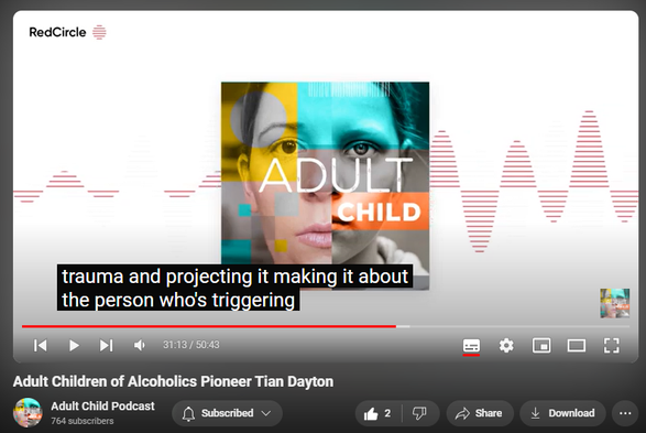 https://youtu.be/DY3EStvHFdE?si=lnJ9I0c0eEdW0630
Adult Children of Alcoholics Pioneer Tian Dayton

91 views  17 Apr 2024  Adult Child Podcast
In today's episode, Andrea dives deep with author, speaker and Adult Child expert - Tian Dayton. Tian shares her wisdom on a variety of adult child topics - from how the movement began, the ACOA trauma syndrome, codependency and much much more!Tian's website

Resources -The ACOA Trauma Syndrome: The Impact of Childhood Pain on Adult Relationshipsby Tian DaytonEmotional Sobriety: From Relationship Trauma to Resilience and Balance by Tian Dayton