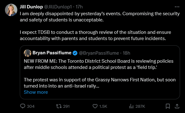 Post on X (tweet) from Jill Dunlop (@JillDunlop1) about TDSB.