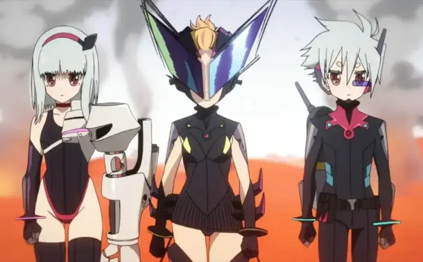 Yuyu, Yayaka, and Toto from the anime series Flip Flappers.