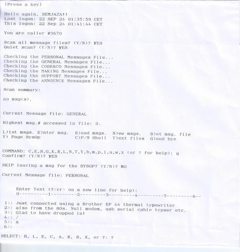 Page 02 telnet BBS through a typewriter