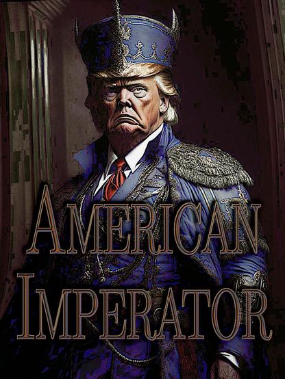 Trump in faux General's regalia, from stolen graphic, self reworked, with lettering 'American Imperator'