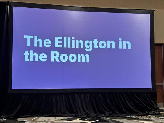 A slide of text that says, “The Ellington in the Room” at DjangoCon US.