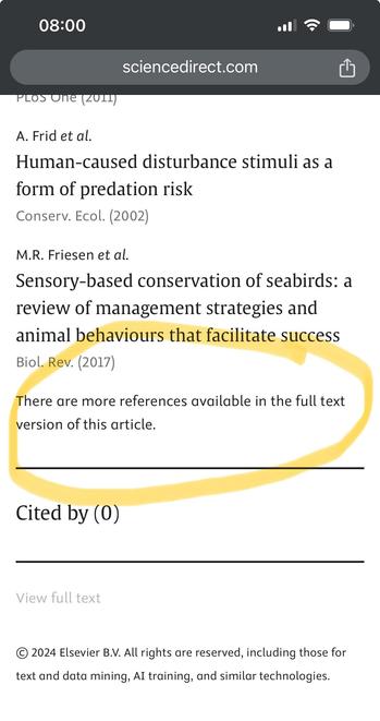 08:00 sciencedirect.com PLos One (2011) A. Frid et al. Human-caused disturbance stimuli as a form of predation risk Conserv. Ecol. (2002) M.R. Friesen et al. Sensory-based conservation of seabirds: a review of management strategies and animal behaviours that facilitate success Biol. Rev. (2017) Cited by (0) View full text © 2024 Elsevier B.V. All rights are reserved, including those for text and data mining, AI training, and similar technologies.