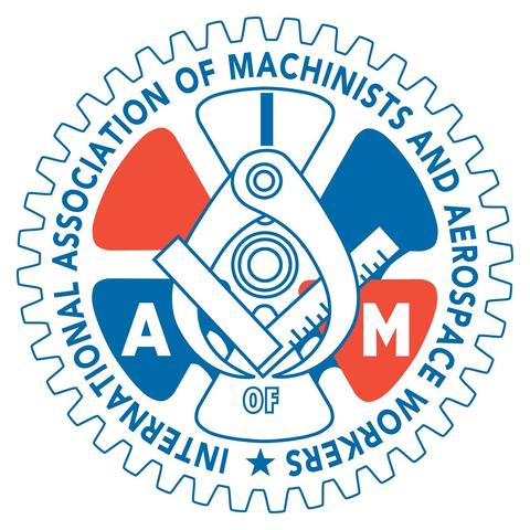 Circular Logo of 
Words: International Association of Machinists and Aerospace workers  I A M union 

Graphic: measuring tool & ruler and “cog” wheel 