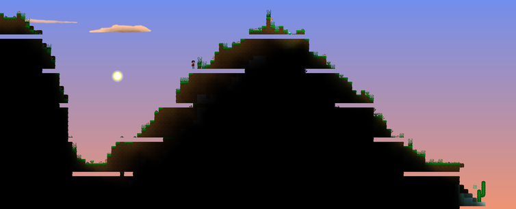 2D mountain with lines cutting through the edges every 8 rows, as tiles are swapped from chunks higher up.