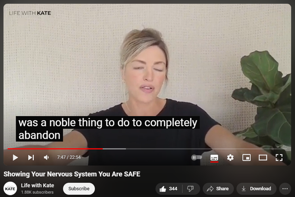 https://www.youtube.com/watch?v=hhniyg4HTwU
Showing Your Nervous System You Are SAFE


5,743 views  22 Sept 2024
Take a peak inside my Inner Circle!  In the Workshop, we dive into the crucial first step of healing your nervous system: creating internal safety and building capacity. If you've been dealing with adrenal fatigue, cortisol imbalance, or feeling stuck despite trying all the usual approaches, this is for you. Learn why nervous system healing is the foundation for true recovery and how small daily practices can dramatically shift your stress response. Discover four powerful methods to show your body it’s safe, starting with following your body's impulses.

If you want access to the full workshop, become of member of my Inner Circle for only $25/month!

Learn more here: www.lifewithkate.com/innercircle