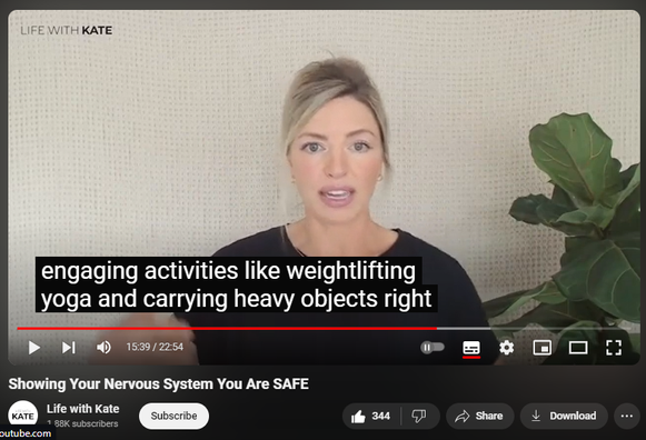 https://www.youtube.com/watch?v=hhniyg4HTwU
Showing Your Nervous System You Are SAFE

5,743 views  22 Sept 2024
Take a peak inside my Inner Circle!  In the Workshop, we dive into the crucial first step of healing your nervous system: creating internal safety and building capacity. If you've been dealing with adrenal fatigue, cortisol imbalance, or feeling stuck despite trying all the usual approaches, this is for you. Learn why nervous system healing is the foundation for true recovery and how small daily practices can dramatically shift your stress response. Discover four powerful methods to show your body it’s safe, starting with following your body's impulses.

If you want access to the full workshop, become of member of my Inner Circle for only $25/month!

Learn more here: www.lifewithkate.com/innercircle