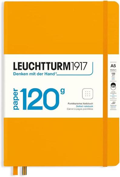 Leuchtturm A5 lemon dotted notebook with heavier 120gsm paper.