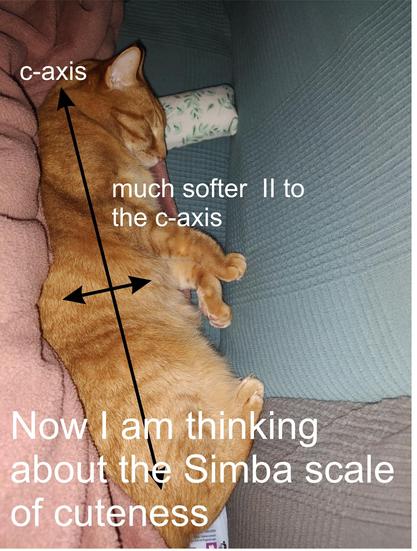 Simba is mimicking the mineral disthen / kyanite that has different hardnesses depending on crystallographic axis