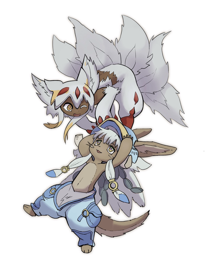 happy faputa is sitting on nanachi’s head