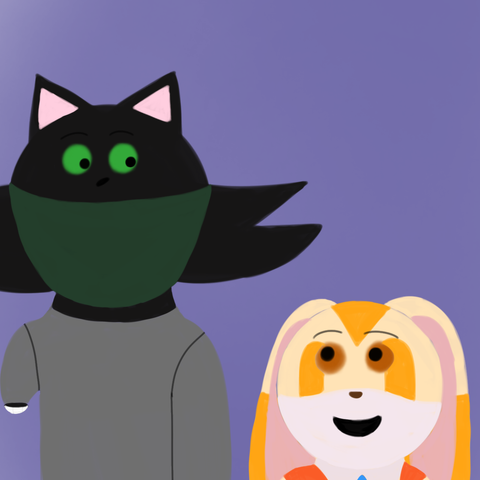 Drawing of Jupiter and Cream looking at each other while Cream seems to be talking happily