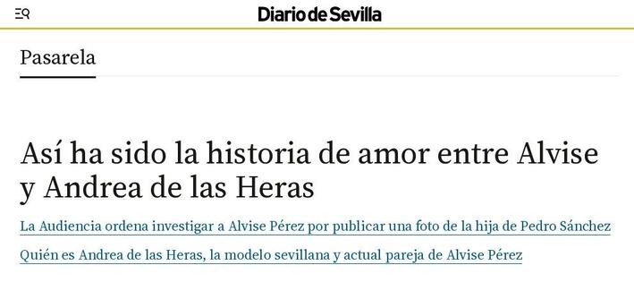 La historia de amor de Andrea de las Heras y Alvise 
Titulares Diario De Sevilla 2024 Sep.30