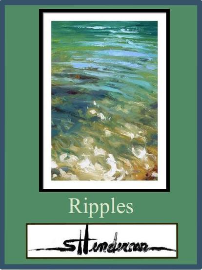 Framed print of an original oil painting depicting the rippled surface of a lake.