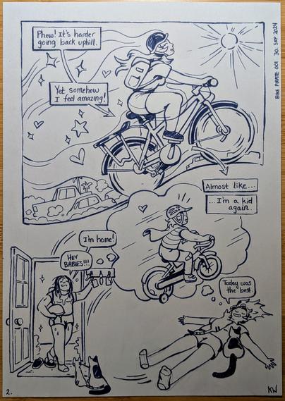 A comic depicting the girl from the previous image having an absolute fucking blast riding her bike