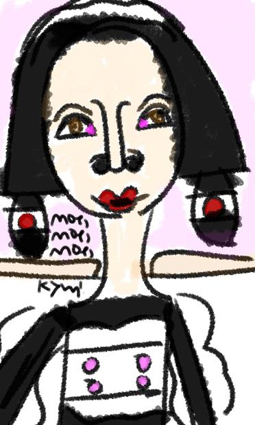 Brown-eyed Japanese maid in crayons